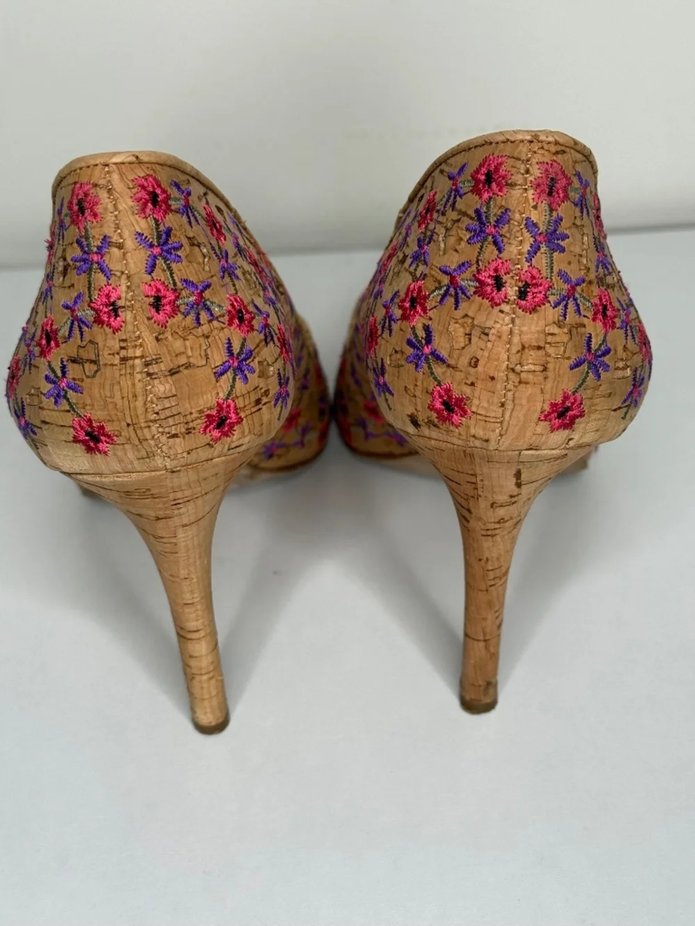 Jessica Simpson Cork Embroidered Floral Cutout Pointed Toe Pumps Size 11
